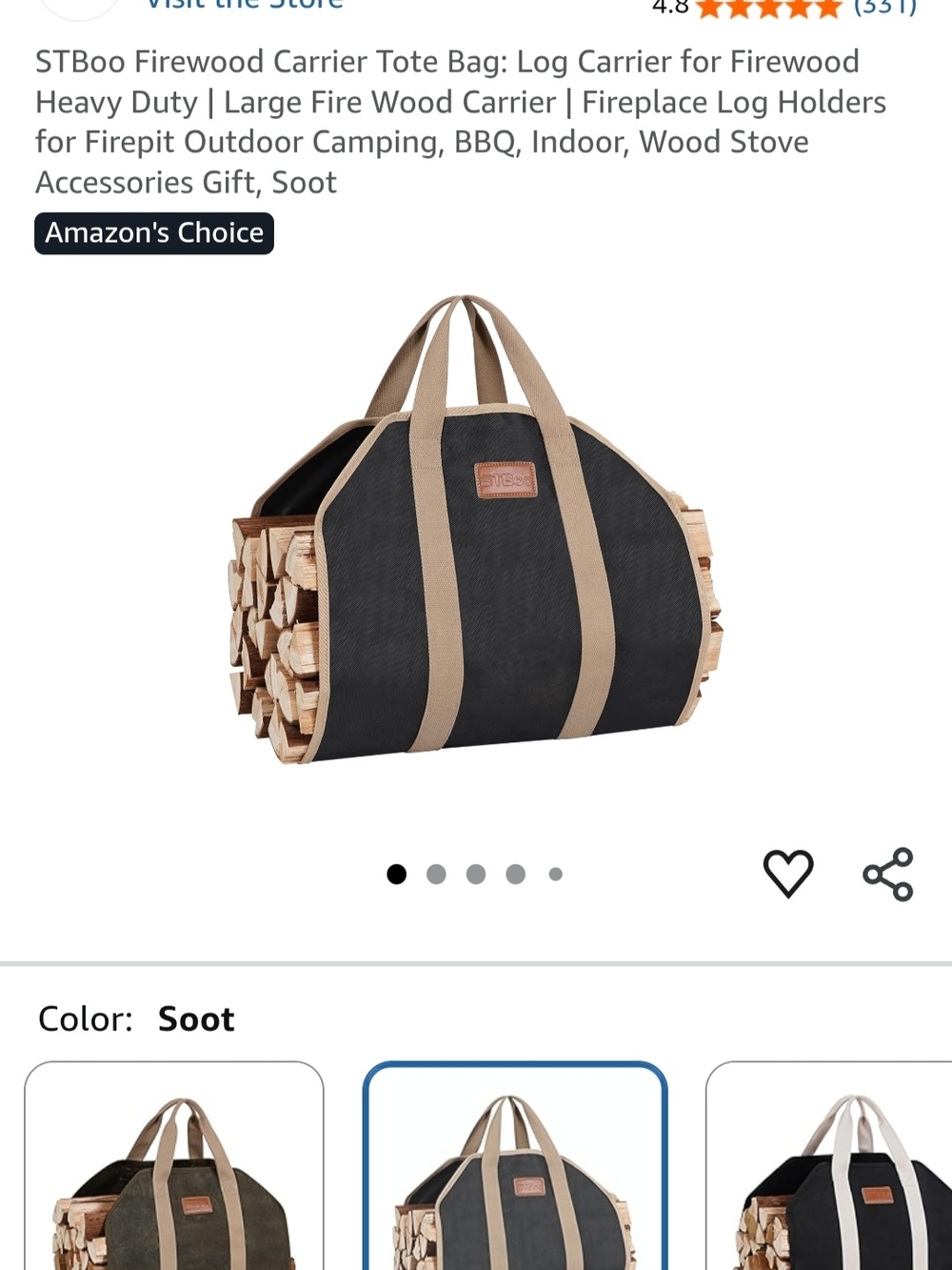 STBOO Firewood Carrier Tote Bag in Black and Tan